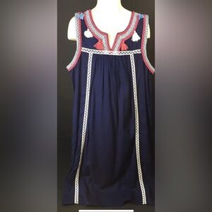 Girls Red Camel Navy Sleeveless Dress with Tassel Details